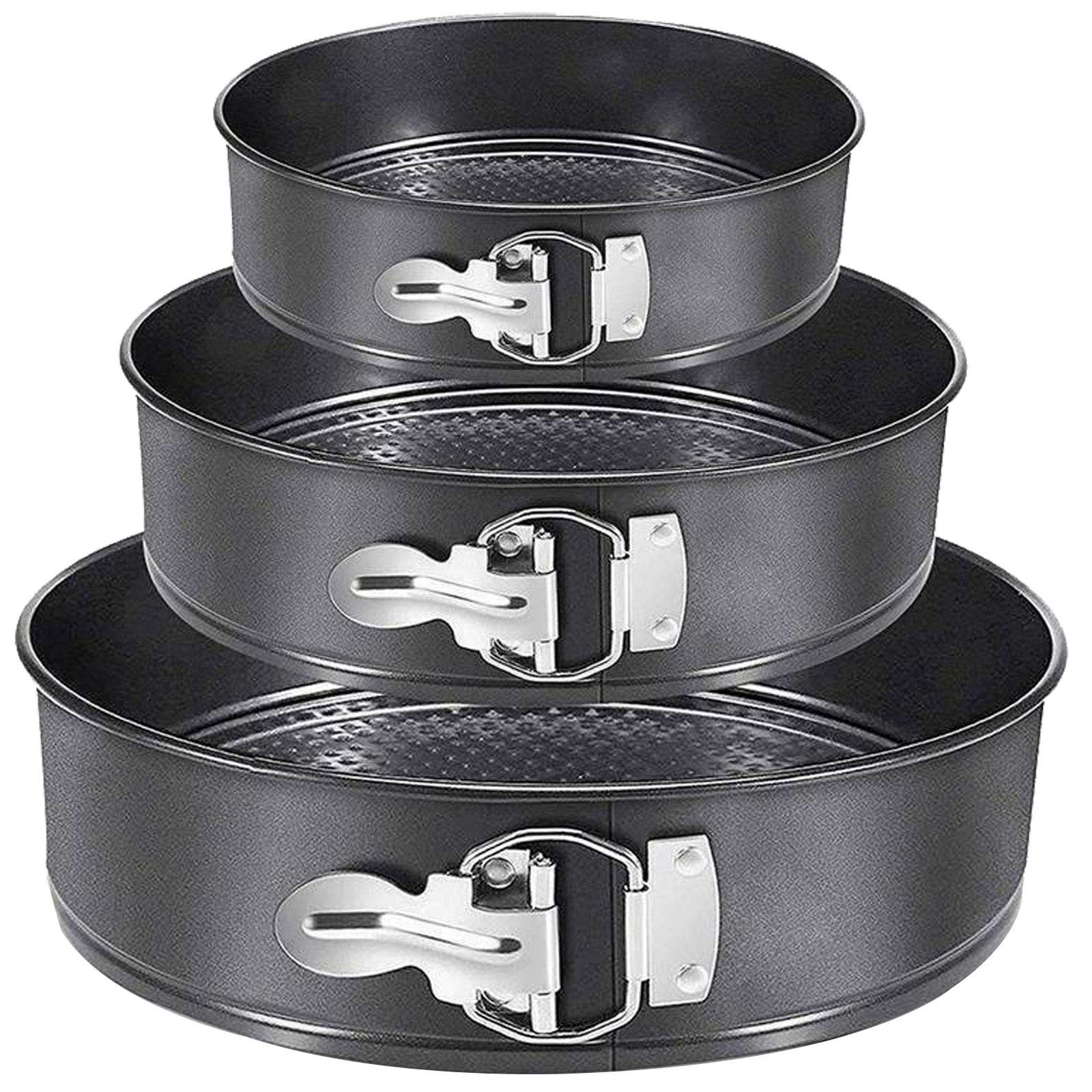 Home Flair Set of 3 Cake Tins | Carbon Steel Non Stick 8" 9"& 10" Spring Form Cake Tins for Baking