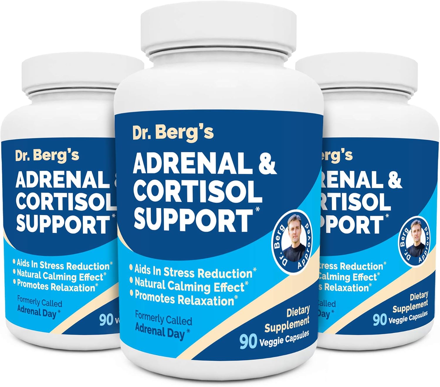 Dr. Berg’s Adrenal & Cortisol Support Supplement - Natural Stress & Anxiety Relief for a Better Mood, Focus and Relaxation - Turn Off Your Busy Mind - Vegetarian Ingredients 90 Capsules (1 Pack): Health & Personal Care