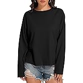 PrettyGuide Women Long Sleeve Shirts Oversized Cotton Cropped T Shirts Casual Crewneck Basic Tee Fall Tops