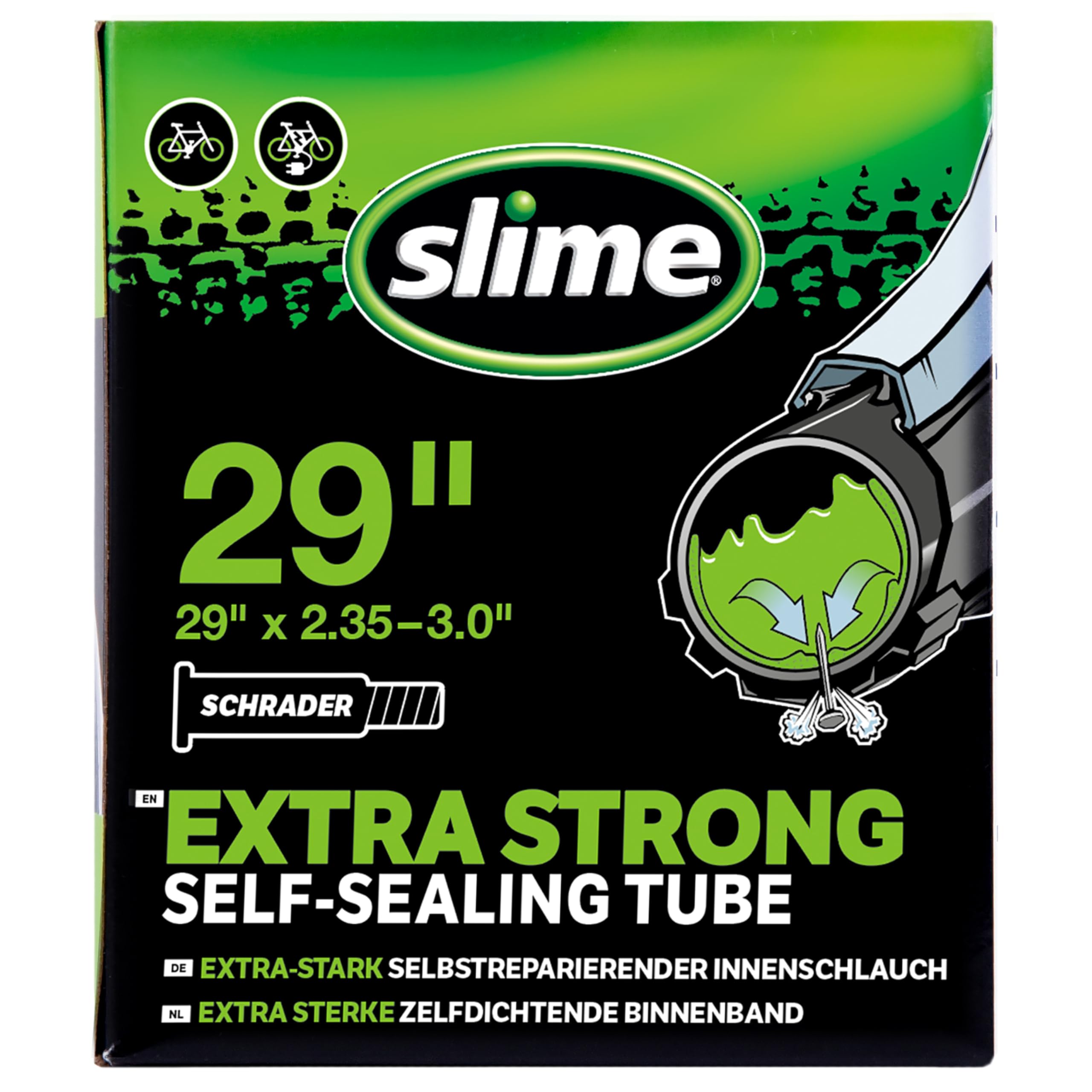 Slime 30100 Bike Inner Tube with Slime Puncture Sealant, Self Sealing, Prevent and Repair, Schrader Valve, 29" x 2.35-3.0"