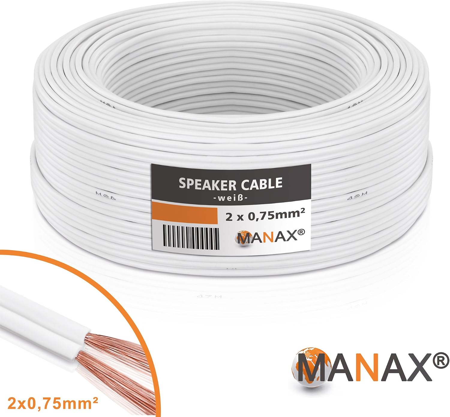 MANAX SC2075W-25 Loudspeaker Cable 2x 0.75 mm2 CCA (Box/Audio Cable) Ring 25 m White - Image 4