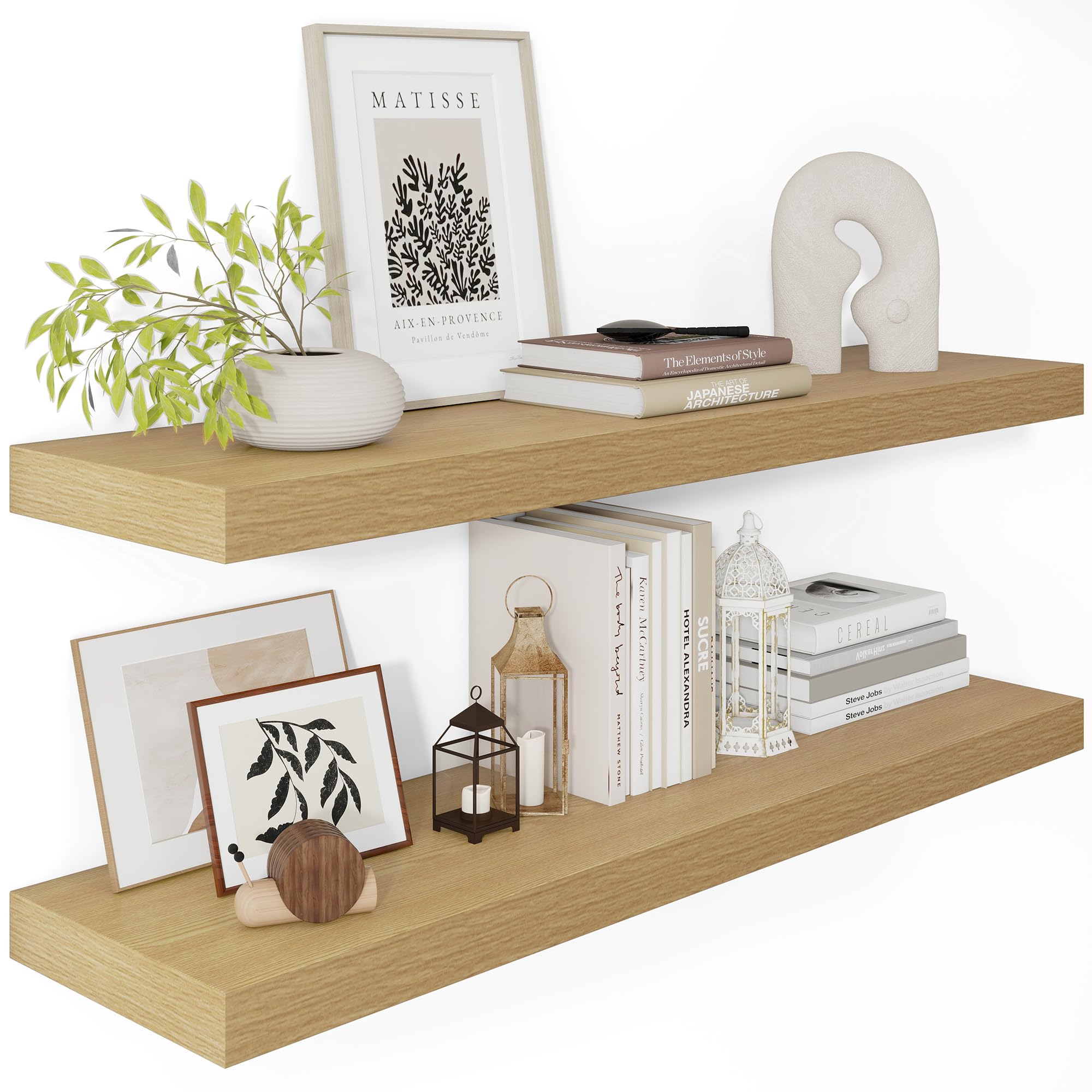Photo 1 of 12 Inch Deep Floating Shelves 36 inch Long, 36 x 12 Wide Wall Shelves with Invisible Brackets, Heavy Duty Shelf for Bedroom Bathroom Living Room Kitchen Office Home Decor, Modern Shelf Set of 2, Oak