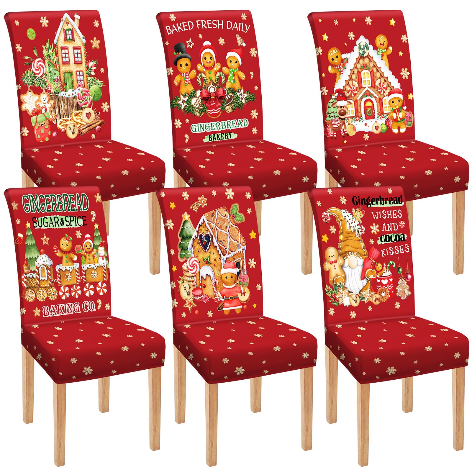 Photo 1 of Moukeren 6 Pcs Christmas Dining Chair Covers Removable Washable Stretch Slipcovers for Xmas Restaurant Farmhouse Kitchen Hotel Decor Supplies(Gingerbread Man)
