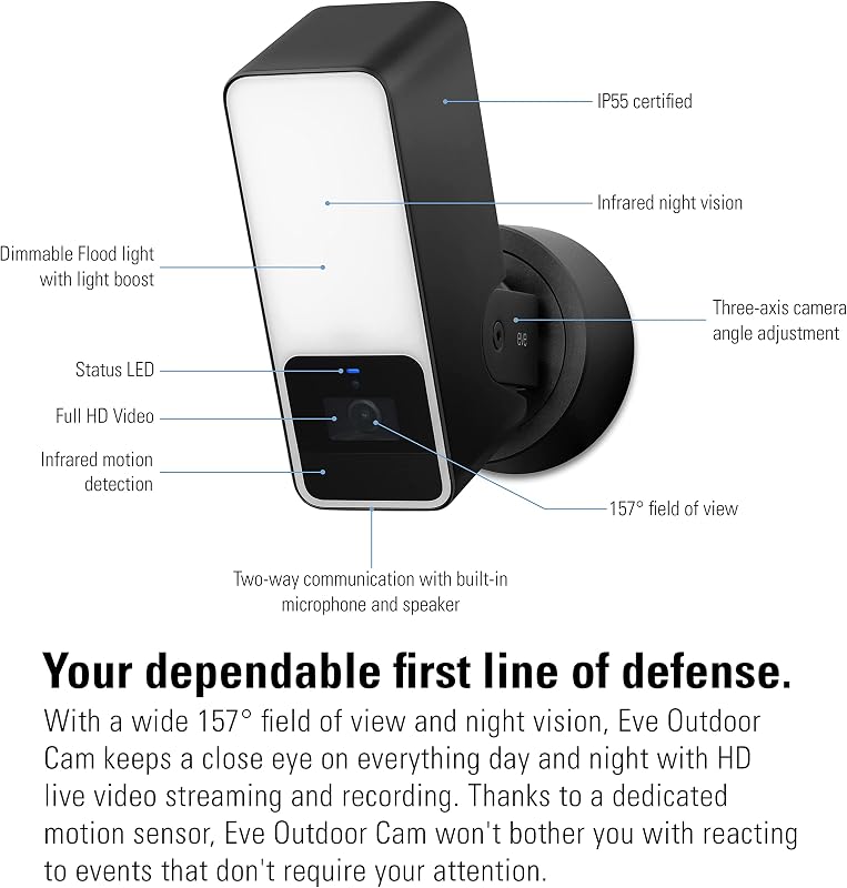 Outdoor CAM Lote de 2 – cámara Segura con Foco, máxima Seguridad y privacidad (HomeKit Secure Video), 1080p, visión Nocturna, Wi-Fi (2,4 GHz), Sensor de Movimiento, comunicación bidireccional