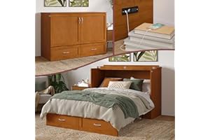 AFI Hamilton Full Murphy Bed Chest with Mattress, Storage, and Built-in Charger in Light Toffee