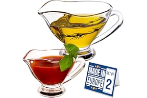 Crystalia Gravy Boat Saucer Set Clear Glass, Large and Small Condiment Appetizer Serving Bowl with Easy Grip Handle, Lead-Fre