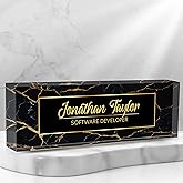 Custom Desk Name Plate Personalized, Acrylic Name Plate for Desk, Office Desk Decor for Women and Men, Employee Appreciation Gifts Office Gifts for Boss, Manager, Teacher, Nurse (Black Gold Marble)