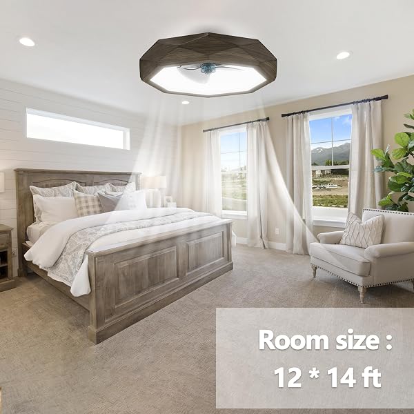 22″ LED CEILING FAN WITH LIGHTS AND REMOTE, RGB CEILING FAN WITH SMART APP/REMOTE CONTROL, BEDROOM FLUSH MOUNT CEILING FANS, WALNUT WOOD GRAIN BLADELESS CEILING FANS