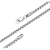 AmyRT Jewelry 3mm Titanium Stainless Steel Womens & Mens Silver Wheat Chain Necklace 16 to 30 in