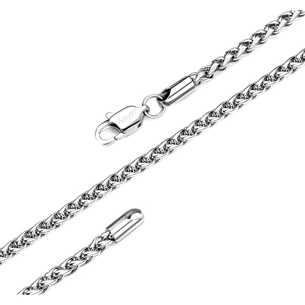 925 Italy Sterling Silver Wheat Chain Necklace - 1mm Spiga Link, Rhodium Plated, 18-26 Inch Length