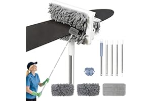 SOKINCLR Ceiling Fan Cleaner Duster with 80'' Extendable Long Handle Pole - Microfiber Chenille Pads for Blades, Baseboards, Walls, Floors, Blinds & Cobwebs - Reusable & Washable