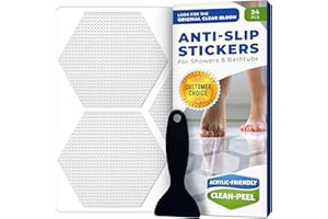 Clear Bloom Anti-Slip Shower Stickers for Tub & Shower Floor — Original Clear Hex Non-Slip Bathtub Stickers, 24 Pack 3.25”, Micro-Pyramid Grip, Scraper Included, Easy Apply