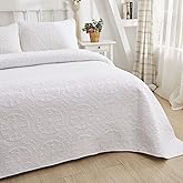 Brandream White Quilts King Size Cotton Cottagecore Bedding Floral Matelasse Coverlet Set 3-Piece