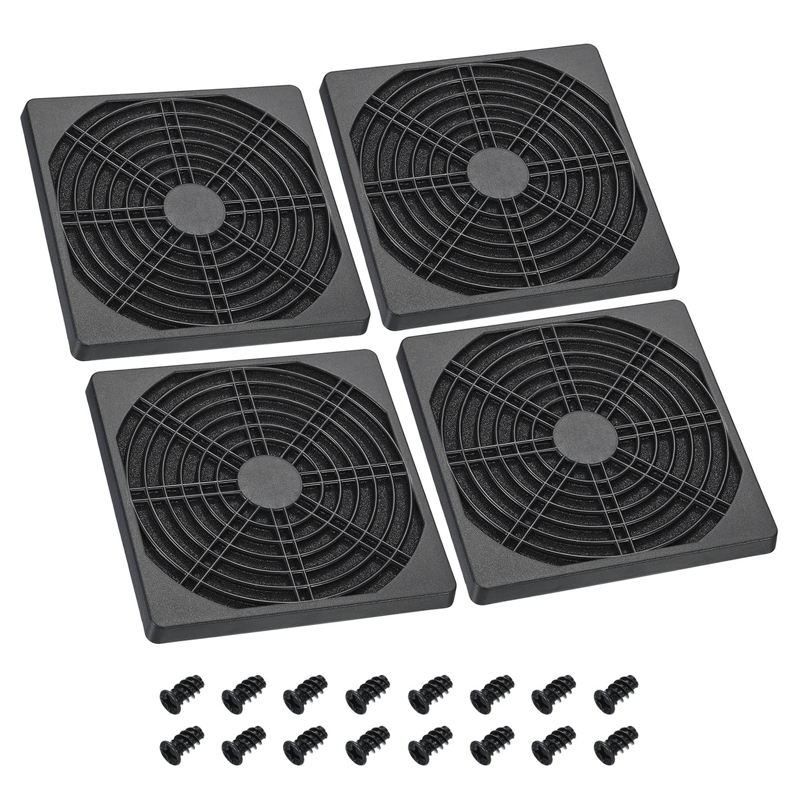 PATIKIL 120mm Cooling Fan Filter with Screw, 4 Pack ABS Ventilator Grill Protector Guard for Fan Protective Cover DIY, Black