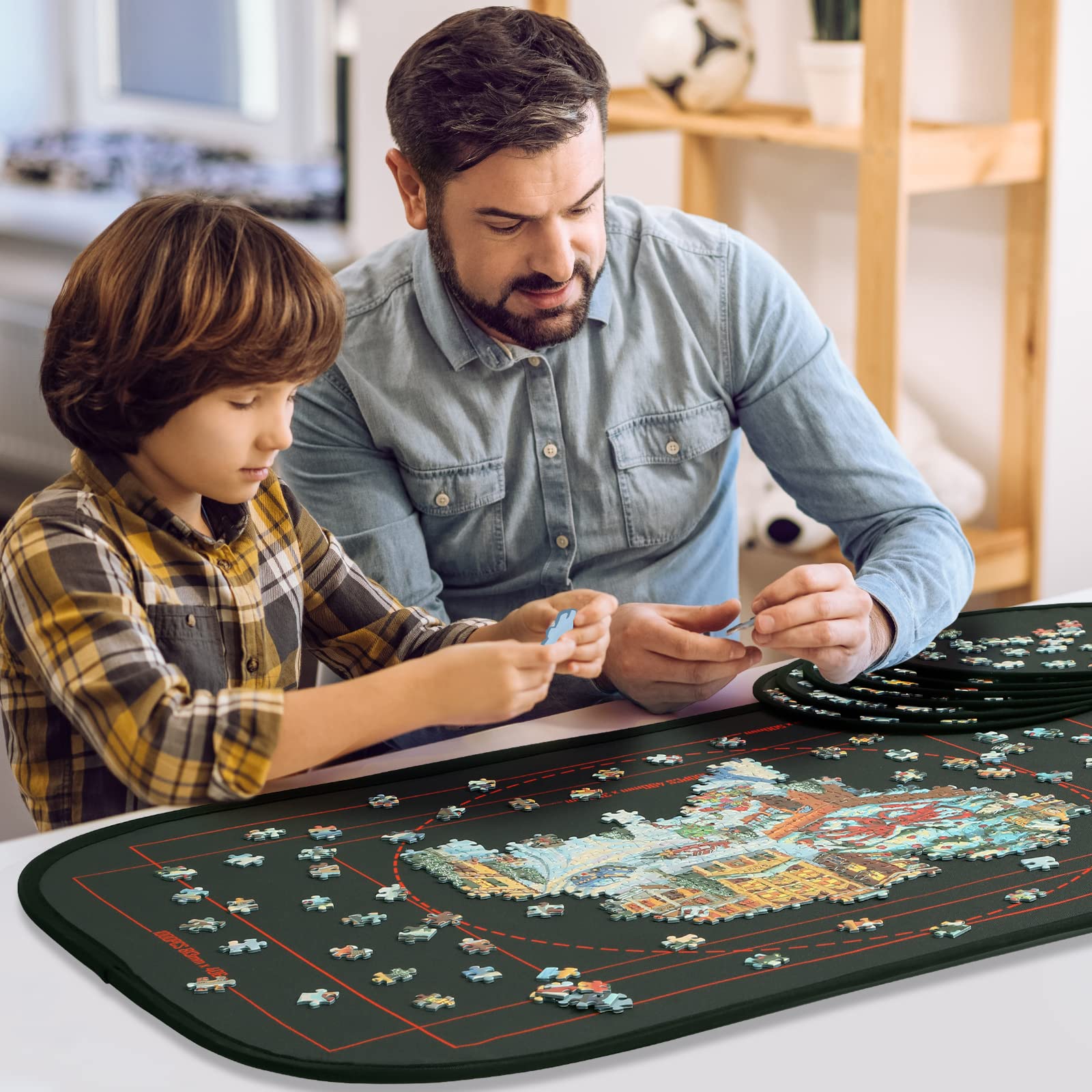 HXMARS Foldable Jigsaw Puzzle Board: Large Portable 1000 Piece Puzzle Mat with Sorter Trays, Storage Saver for 500 & 1000 Pieces, Storage Bag (Grey)