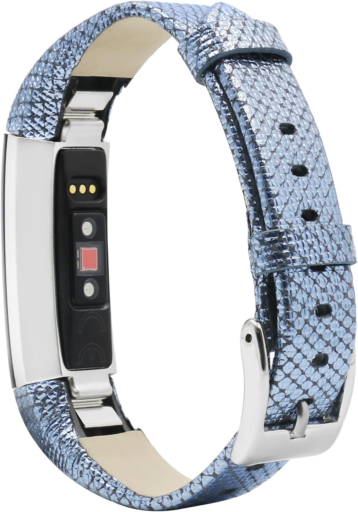 UNEXTATI for Fitbit Alta Band Leather Straps, Adjustable Classic Replacement Wristband for Fitbit Alta HR Fitness Accessories with Metal Connectors - Metal Blue