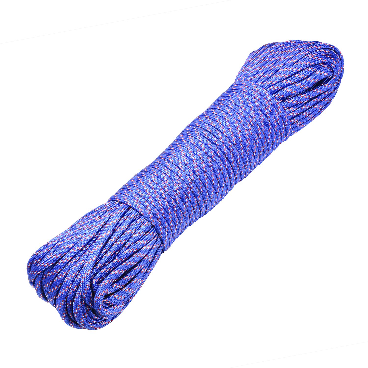 DonDon 98 ft - 30 m nylon cord Paracord survival DIY rope cord for outdoor camping activities 0.6 inch - 4 mm - 7 strands dark blue-red-grey