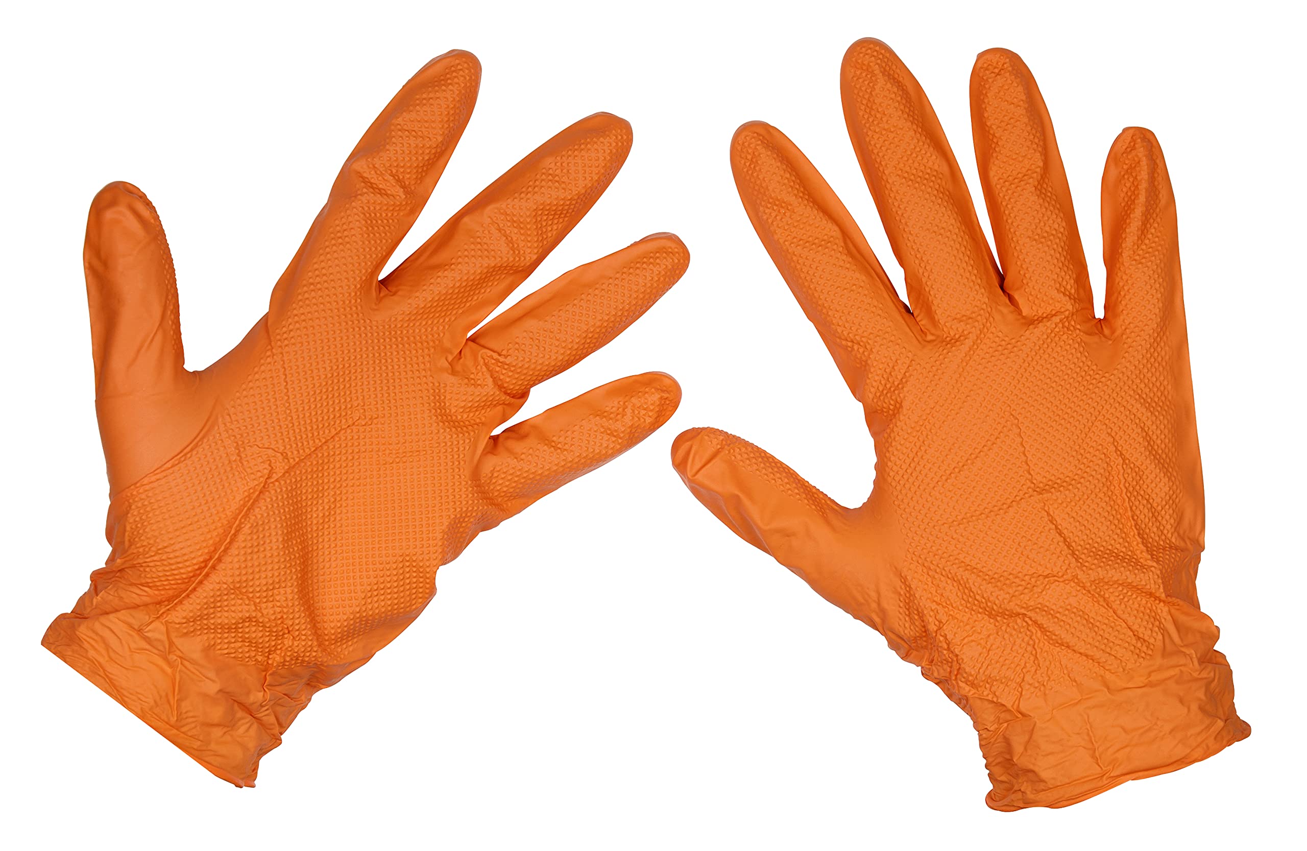 Sealey SSP56XL Orange Diamond Grip Extra-Thick Nitrile Powder-Free Gloves X-Large - Pack of 50