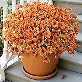 Uieke 16 Bundles Artificial Fall Flowers No Fade Faux Autumn Plants, Fake Indoor Outdoor Greenery for Thanksgiving Table Centerpiece Christmas Wedding Party Home Garden Fireplace Décor (Orange)
