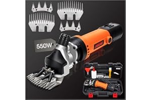 AMYWMS Sheep Shears Electric 550W - Upgraded Professional Sheep Clippers with 2 Blades, 6 Speed Heavy Duty Livestock Haircut for Grooming Sheep Goats Horses Large Dog Thick Coats Animals (Orange)