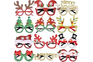 ZEAUBiM 12Pcs Christmas Glasses Glitter Party Glasses Frames Christmas Decoration Costume Eyeglasses for Parties Favors