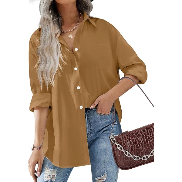 LILYCHIC Women’s Button Down Shirt – Textured Oversized Blouse With Pockets, Long Sleeve - View #10