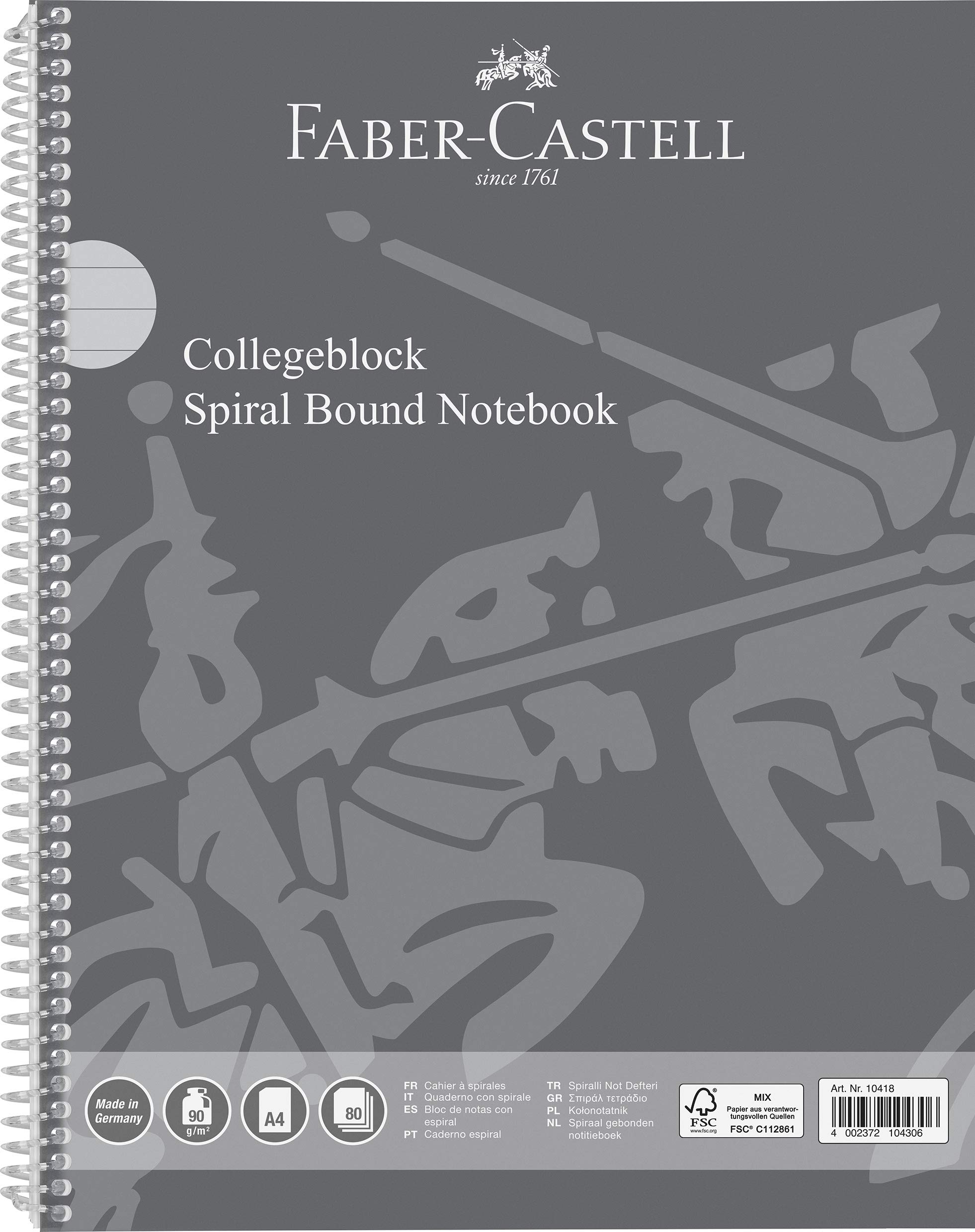 Faber Castell 10418 College Notepad DIN A4 80 Sheets / 90 g/m² FSC Mix Certified Fine Wood- Writing Paper Made in Germany Lined Edge on Both Sides Pack of 1