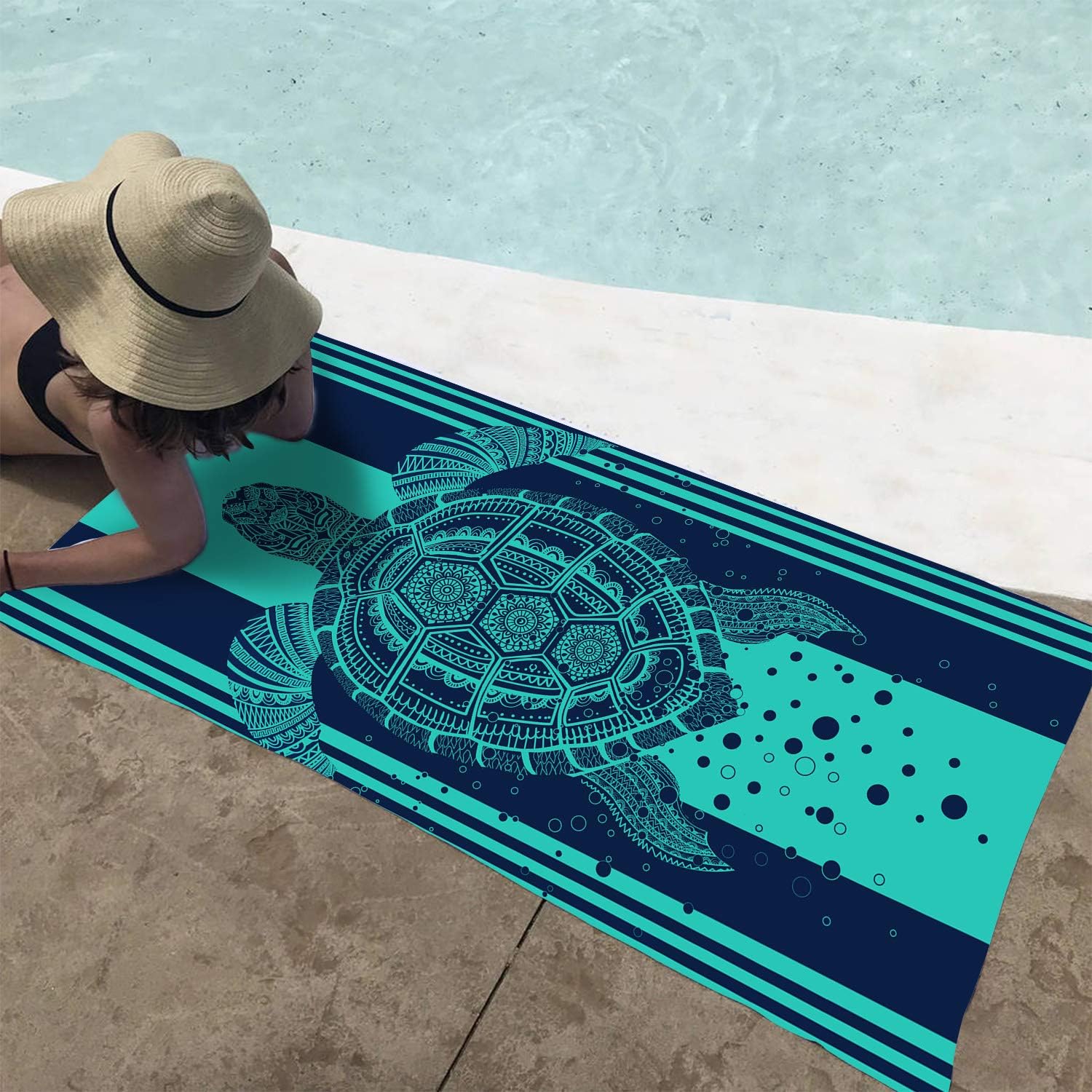 Hexagram Turtle Beach Towel,Tropical Blue Microfiber Bath Towel Sea