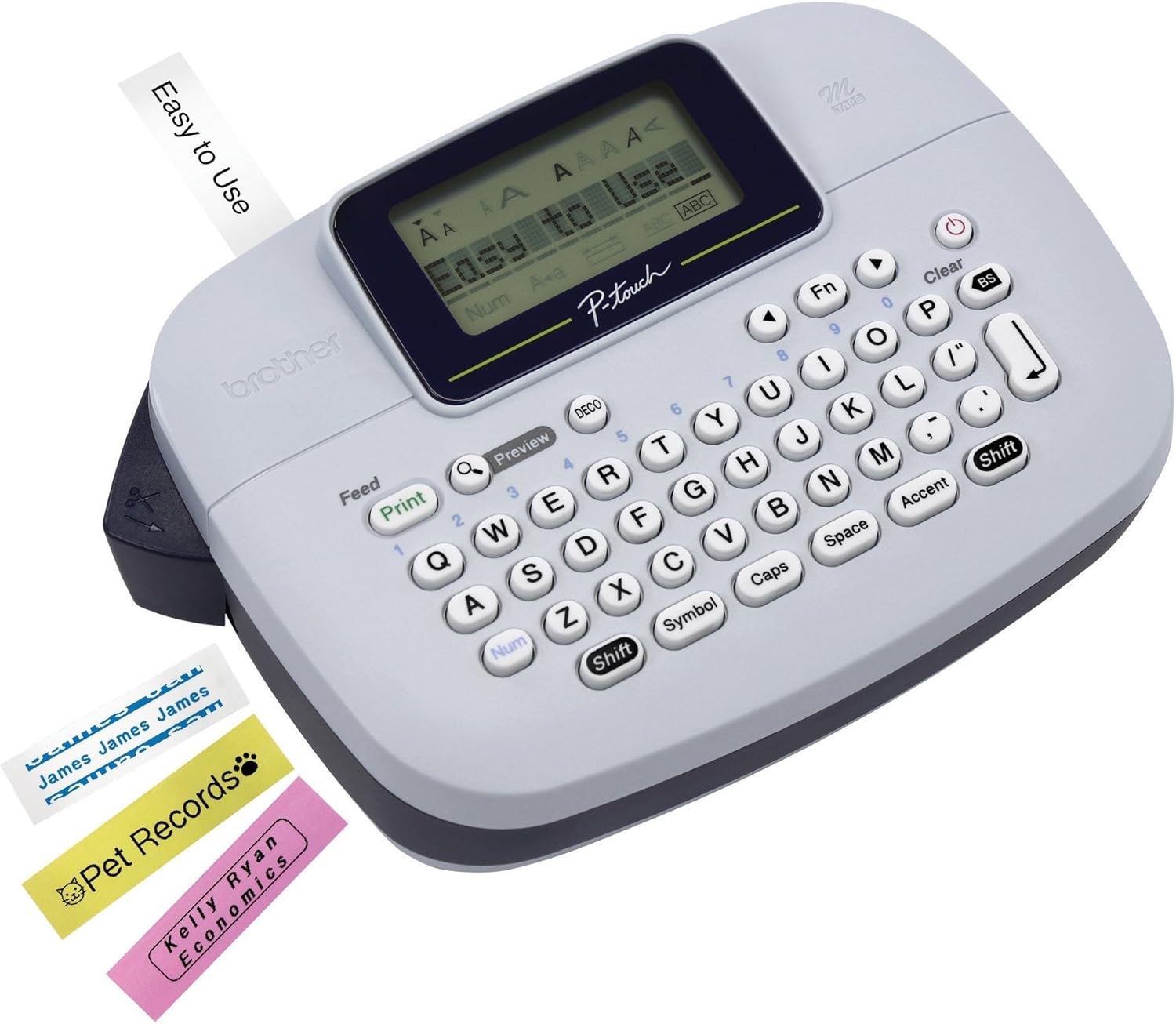 Brother P-touch, PTM95, Handy Label Maker, 9 Type Styles, 8 Deco Mode Patterns, Navy Blue, Blue Gray : Office Products