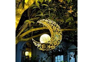 QCF Solar Garden Hanging Moon Lights Outdoor Decor,Metal Lanterns Art Decorations for Outside Yard Lawn Patio Wall Fences Driveway Trail,Unique Housewarming Gardening Gifts for Women Mom