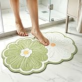 Wylumen Green Daisy Shaped Bath Mat 20"x32", Faux Leather Non Slip | Bathroom Rug, Super Absorbent &amp; Easy Clean Shower Mat for Tub, Shower, Bathroom Floor, Vanity