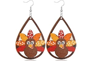 FULLIVE Thanksgiving Earrings, Funny Maple Leaf Stud Dangle Turkey Earrings, Hypoallergenic Thanksgiving Accessory for Women