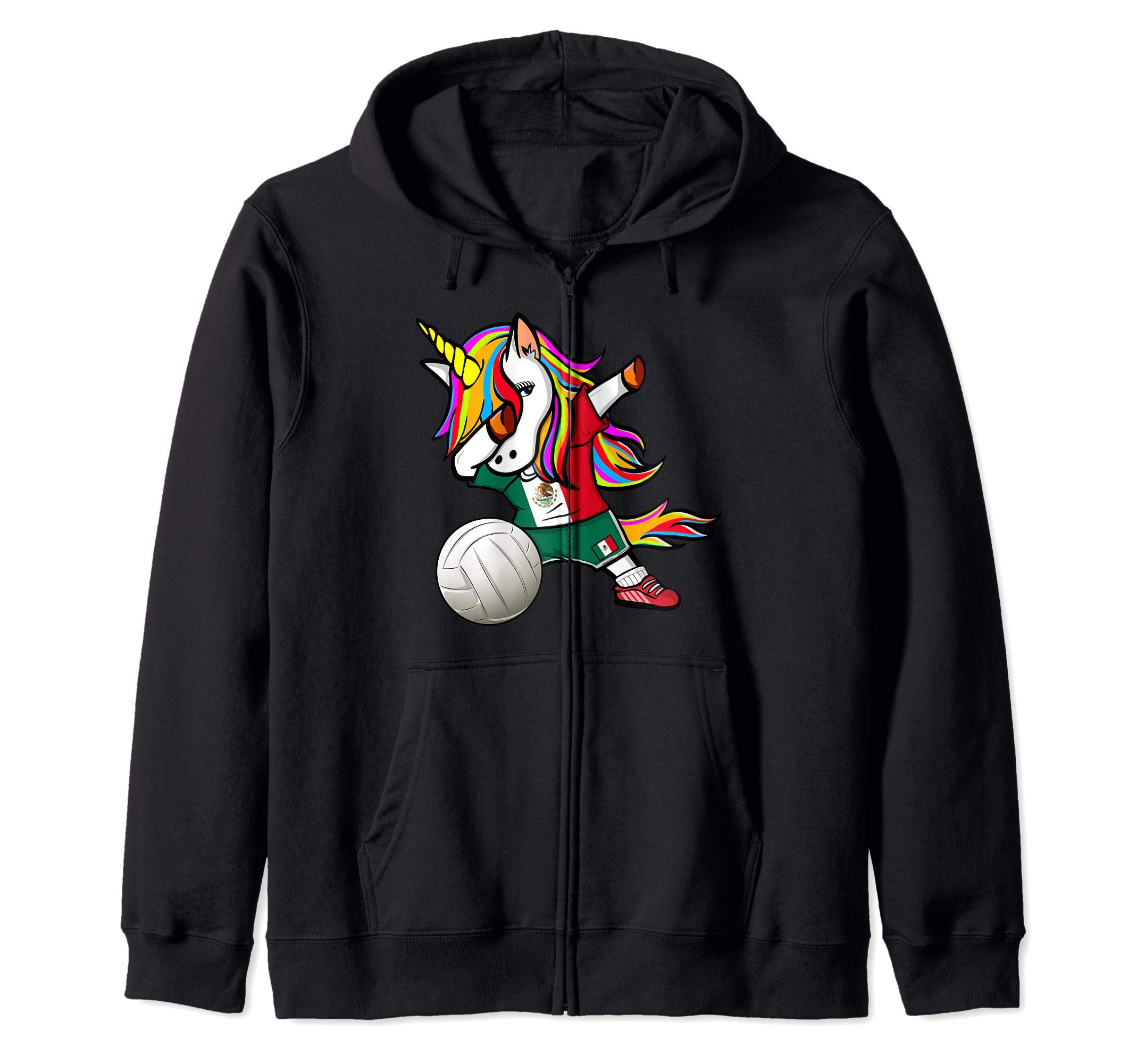 Dabbing Unicorn Mexico Volleyball Fans Jersey - Mexican Flag Zip Hoodie