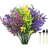 Shiny Flower Artificial Lavender Flowers Bouquet, 8 Bundles Outdoor Fake Shrubs UV Resistant Lifelike Greenery Bushes for Hom
