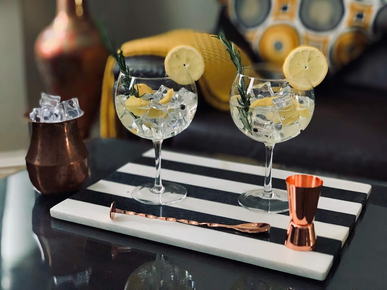Vemacity Crystal Gin Glasses Set of 2, Balloon Gin Glasses + Rose Gold Accessories, Set of 2- Rose Gold Bar Tools - Image 5