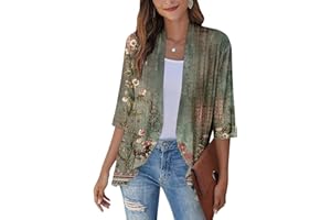 NBXNZWF 3/4 Sleeve Cardigan for Women Casual Open Front Lightweight Draped Ruffles Boho Print Loose Beach Cover Up Cardigan