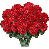 FOREST PRINCE 6 PCS 14" Artificial Geranium Flowers for Outdoors, Realistic Artificial Flowers UV Resistant Silk Faux Geraniums for Garden Planter Windowsills Patios Wedding Outdoor Home Decor, Red
