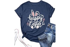 LAZYCHILD Women Happy Easter T Shirt Bunny Rabbit Graphic T-Shirt Funny Letter Printed Shirts Short Sleeve Tops