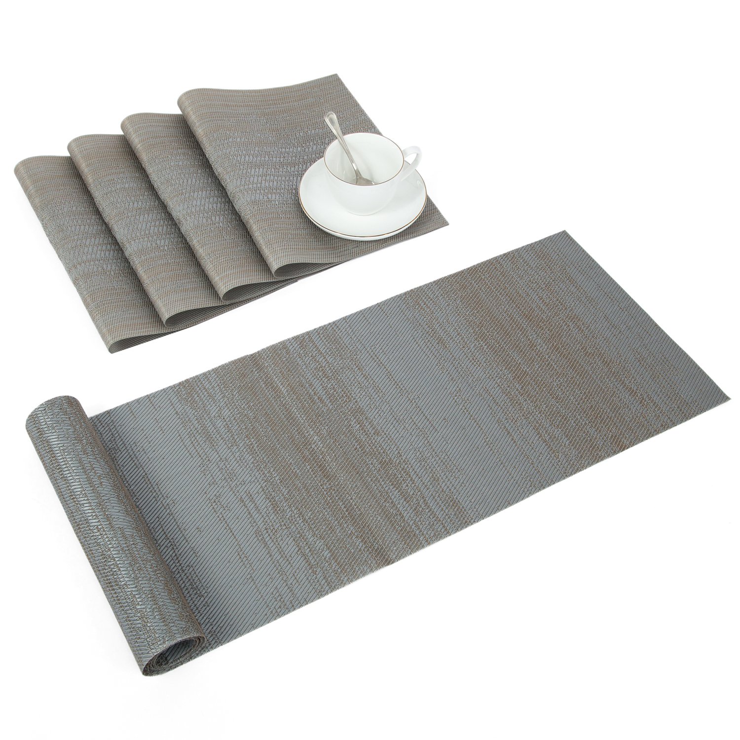 Pauwer PVC Placemats and Table Runner Set for Kitchen Table