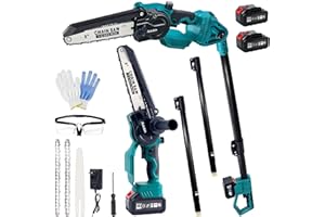 AUTUBIN Electric Pole Chainsaw,Cordless Pole Saw& 8‘’ Brushless Mini Chainsaw for Tree Trimming,Battery Powered Hand Saw for Branches with 2x4.0Ah Batteries&Charger, Auto Lubrication,15Ft Reach,Christmas Gift
