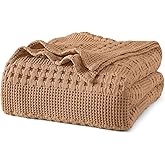 PHF 100% Cotton Waffle Weave Blanket Queen Size for Bed, Soft Lightweight & Breathable for Spring and Summer, All-Season Comfort, Luxury Aesthetic Blanket for Home Decor, 90"x90", Clay