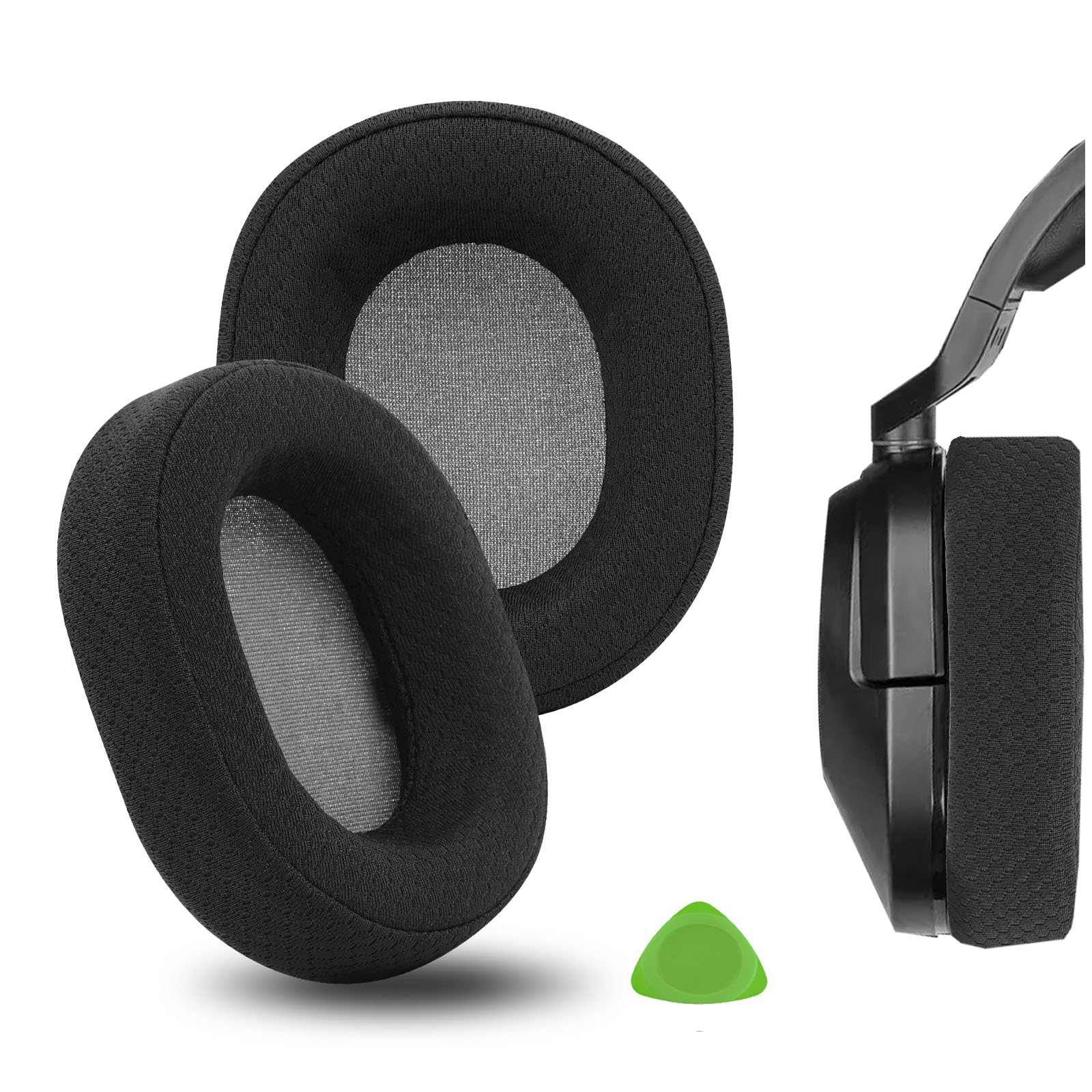 Geekria Comfort Mesh Fabric Replacement Ear Pads for Corsair HS65, HS55 Headphones Ear Cushions, Repair Parts (Black)