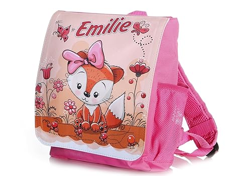 Kinderrucksack Fuchs für Mädchen in pink individuell mit Name Bedruckt, ideal für Kita/Kindergarten Kindergartenrucksack