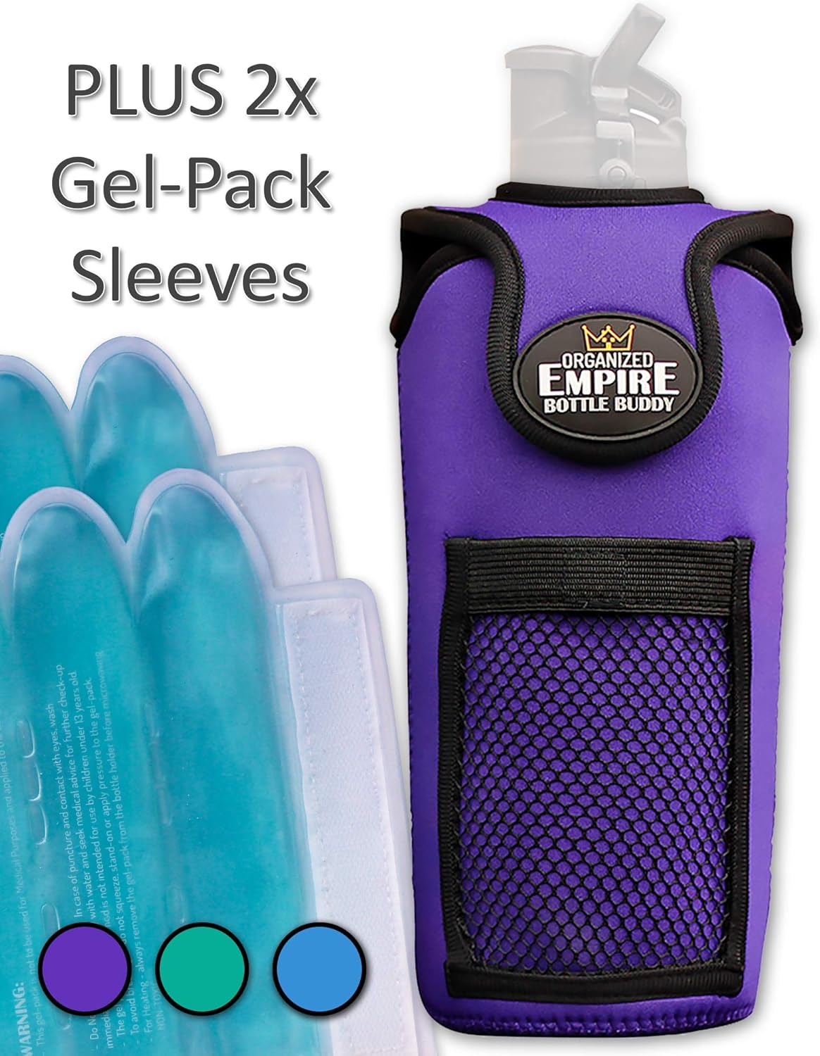 Organized Empire Insulated Water Bottle Holder with Shoulder Strap Sling + 2 Freezable & Microwave Gel-Pack Sleeves for hot/Cold Use as Breastmilk Cooler Bag, Portable Bottle Warmer or Drink Carrier