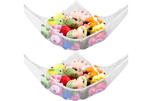 Stuffed Animal Net or Hammock, Stuffed Animal Net, Jumbo Toy Net Hammock for Stuffed Animals KoHuiJoo Wall Sling Corner Extra Large Kids Children Mesh Toy Net Organizer (White 2Pack, 83 Inch)