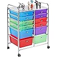 Yaheetech 12 Drawers Rolling Storage Cart Multipurpose Movable Organizer Cart Tools Scrapbook Paper Organizer on Wheels, Multicolor