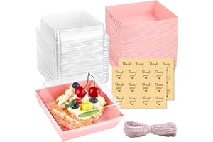 Kucoele 20 Pack Small Charcuterie Boxes with Clear Lids, To Go Paper Dessert Boxes Bakery Boxes, 5 Inches Disposable Food Containers for Cookies, Cupcakes, Slice Cakes, Strawberries (Pink)