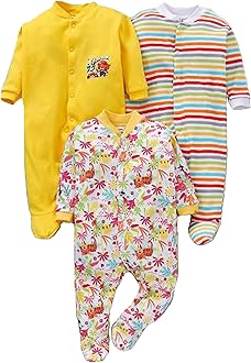 EIO100% Cotton Baby Rompers Sleepsuits Jumpsuits Night Suits for Newborn Baby Boys & Girls | Soft Infant Bodysuit | Pack of 3 Kids Rompers