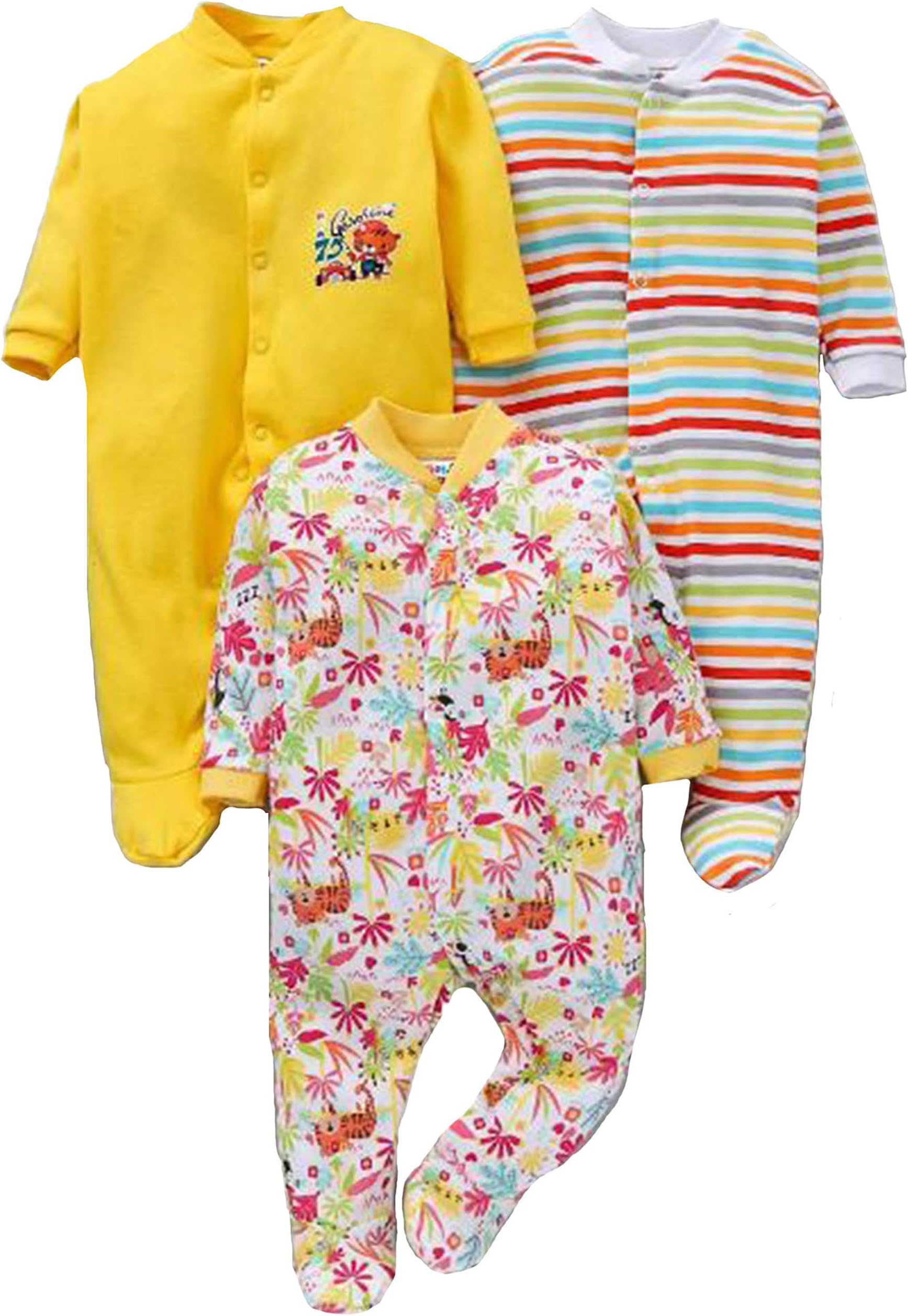 EIO100% Cotton Baby Rompers Sleepsuits Jumpsuits Night Suits for Newborn Baby Boys & Girls | Soft Infant Bodysuit | Pack of 3 Kids Rompers
