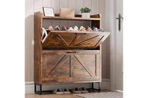 Betterhood Entryway Shoe Cabinet with 2 Flip Drawers, Slim Shoe Rack Cabinet, Freestanding Hidden Shoe Organizer Cabinet with Metal Legs, Shoe Cabniet for Entryway with Storage, Hallway, Foyer, Brown